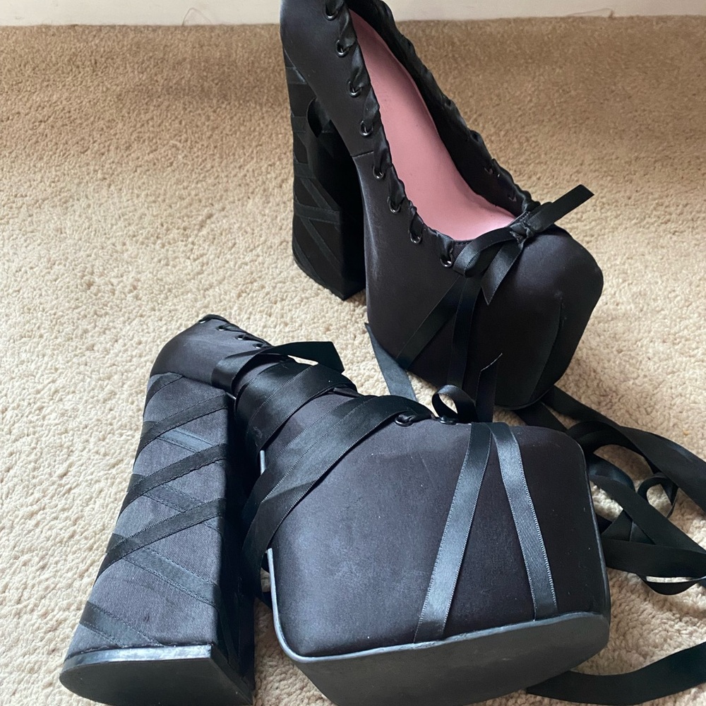 Dolls Kill Sugar Thrillz Ballet Wrap Heels Platform Black Size 9
